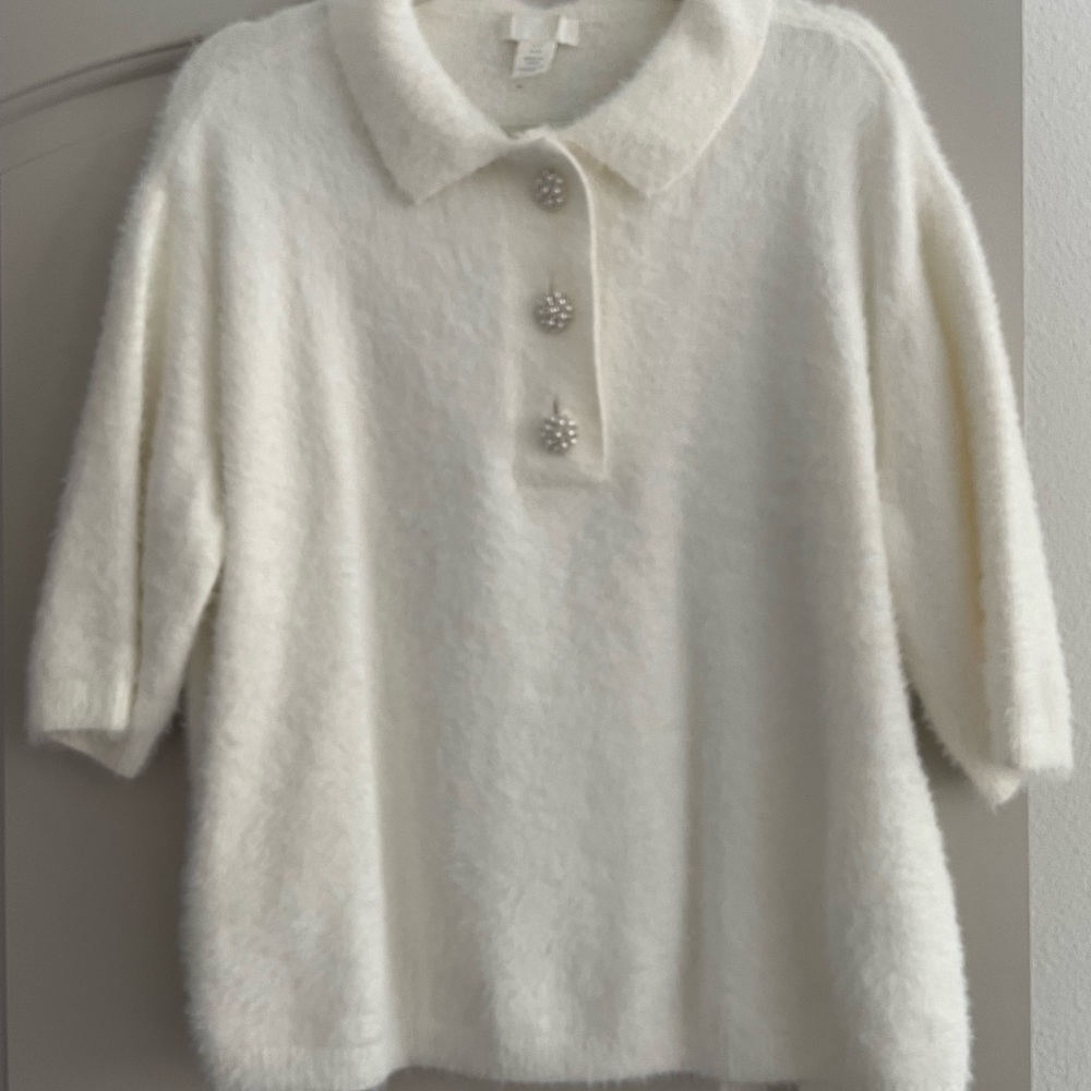 H&M Vintage Style Jewel Button Fuzzy Sweater